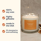 Calyan Wax Co. 3 Wick Candle, Pumpkin + Spice Scented Candle, 43 Hour Burn Time, 3 Wick Soy Candles, Non Toxic & Vegan Soy Wax, Glass Jar Holiday Scented Candles, 14.9oz