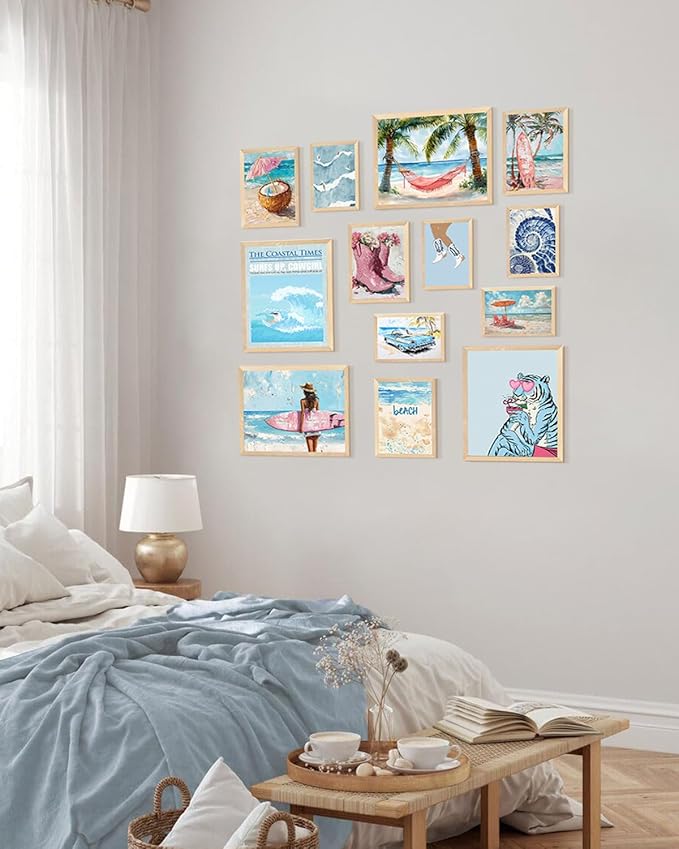 KBKBART Coastal Cowgirl Room Decor Aesthetic Set of 13, Coastal Granddaughter Prints For Wall Decorations, Preppy Cowgirl Wall Art, Blue Beach Room Posters For Teen Girls Bedroom Decorations (Unframed)