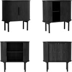 31'' Fluted Sideboard Buffer Cabinet, Modern Credenza Storage Cabinet with Slide Doors, Bar Cabinet Console Table for Living Dining Room Kitchen Hallway Entryway, Black