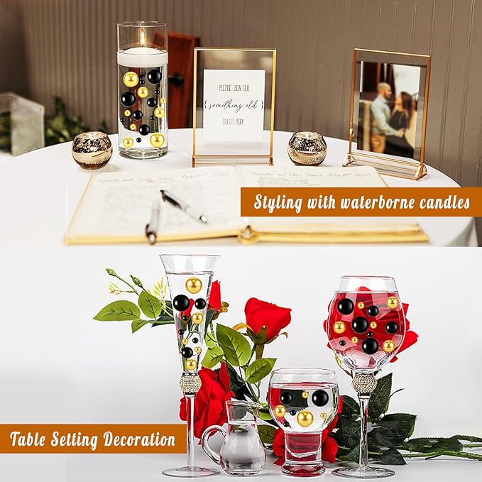 300Pcs Vase Filler Black No Hole Faux Pearl Beads for Vase Filling Decorations, Candle Centerpieces, Wedding Centerpieces, Home Party Decor (8/14/20mm)