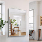 YIROMAN Bathroom Mirror 55"x36", Large Brushed Silver Bathroom Mirror for Over Sink with Aluminum Frame, Rectangular Vanity Mirror with Right Angle, Wall Mirror Hangs Horizontal or Vertical