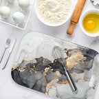 Serving Trays with Handles, 14.5 x 9.8 inch Rectangular Plastic Tray for Restaurant, Kitchen, Gray and Golden Marble