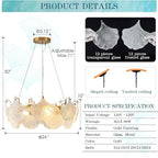 Gold Round Chandelier 8 Light Ginkgo Crystal Chandelier Light Fixture Hammered Glass Vintage Chandelier for Living Room Dining Room Bedroom High Ceiling Foyer,24in