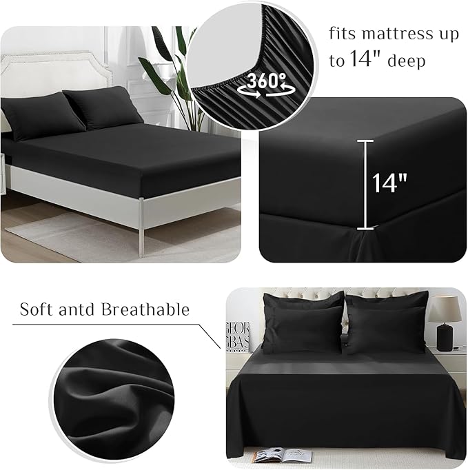 JOLLYVOGUE California King Comforter Set, Ultra-Soft Bed in a Bag Cal King Size 7 Pieces, Oeko-TEX Certified Bedding Set with Down Alternative Comforter, Sheets, Pillowcases & Shams, Black