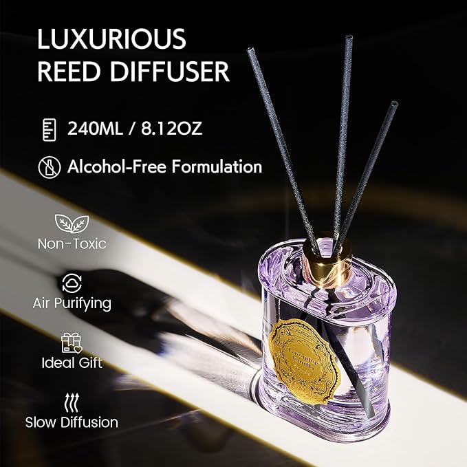 M&SENSE 8.4 oz Large Reed Diffuser for Home | Lavender Vanilla Scent Oil Diffuser with Sticks | Bedroom Bathroom Living Room Decor