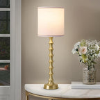 30.5" Gold Table Lamps for Living Room, Gold Buffet Lamp Set of 2 for Sideboard, Modern Golden Lamps Set of 2 Tall Skinny, Tall Golden Bamboo Lamp for Home Office, Skinny Candlestick Lampset