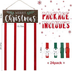 Christmas Card Holder Display, Card Holder Wall Display, Merry Christmas Wooden Decor, Xmas Hanging Picture Holders with 24 Photo Clips, Xmas Decor for Wall Door Window Home