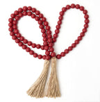 OMISHE 59in Wood Bead Garland with Tassels, Decorative Beads Decor, Farmhouse Wooden Beads Garland for Wall Hanging Home Festival Decor, Burgundy, Wind Red