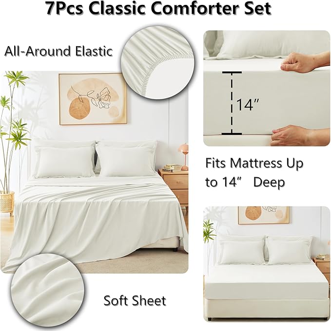 CozyLux Full Size Comforter Sets Ivory - 7 Pieces Bed in a Bag Full, Luxury Soft Bed Set for All Seasons, Bedding Set with Down Alternative Comforter, Sheets, Pillowcases & Shams