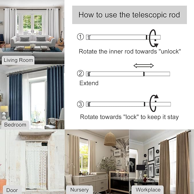 Curtain Rods for Windows 16 to 120 Inches Adjustable Length 1 Inch Diameter Window Curtain Rod with Aluminium Finials, Warm Gold