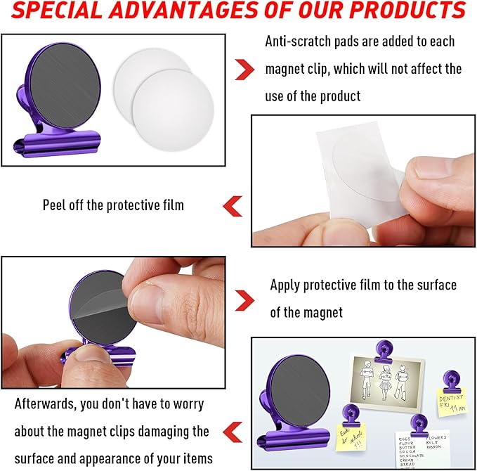 FINDMAG 20 Pack Fridge Magnet, Magnetic Clips Heavy Duty, Clip Magnet Scratch Free, Strong Fridge Magnets for Whiteboard Magnets Clips for Photo Displays, Office, School, Kitchen, 30mm Wide