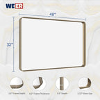 WEER 48x32 Inch Bronze Bathroom Mirror for Vanity, Brushed Bronze Metal Frame Mirror for Wall, Rounded Rectangle Bronze Frame Mirror with Tempered Glass, Anti-Rust (Horizontal/Vertical)