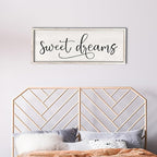 comurdyo Sweet Dreams Wall Decor Above Bed Sign 40" x 15" Master Bedroom Wooden Antique Framed Large Rustic Farmhouse Guest Room Beautiful Simple Hanging Plaque Over Bed Wall Art (White)