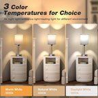 Small Bedside Table lamp for Bedroom - 3 Color Temperatures Bedside Lamps with USB Ports for Housewarming, Pull Chain Table Lamps with AC Outlet, Nightstand Lamps for Kids Reading