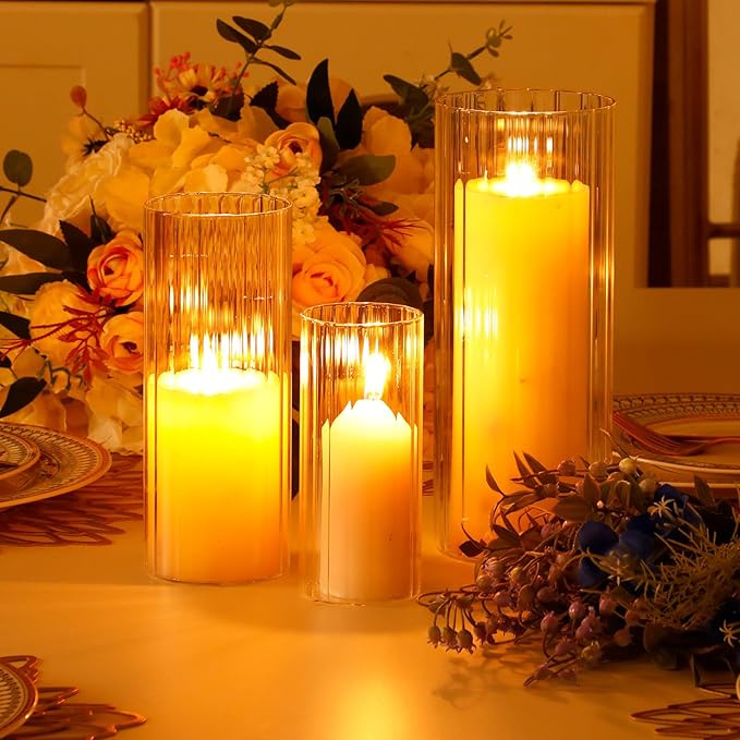 12 Pcs Glass Cylinder Vases for Centerpieces Clear Ribbed Tall Bud Vase for Flower Wedding Decoration Floating Candle and Indoor Home Decor, Housewarming Gift (6/8/10 Inch)