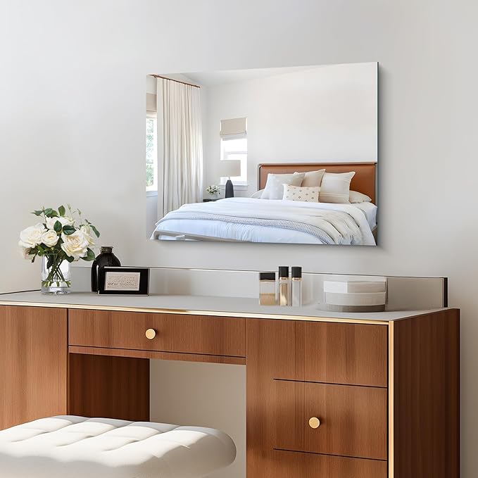 Frameless Mirror, 18x24 Inch Bathroom Mirrors for Wall, Rectangle Bathroom Vanity Mirrors with Polished Edge, Hangs Horizontally or Vertically for Bathroom, Bedroom and Living Room