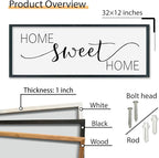 SRSZHIYUE Home Sweet Home Sign 32"x12" for Farmhouse Rustic Large Family Living Room Over Couch Modern Horizontal Wall Decor, Wood Framed Plaques Art Decorative (Black)