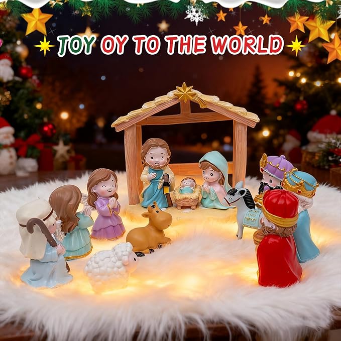 13Pcs Nativity Scene Educational Toy for Kids, Christmas Little Figurines Nativity Set, Reenact Miniature Nativity Figures Christian Toys for Toddler 3 4 5 6 7+ Christmas Birthday Gift