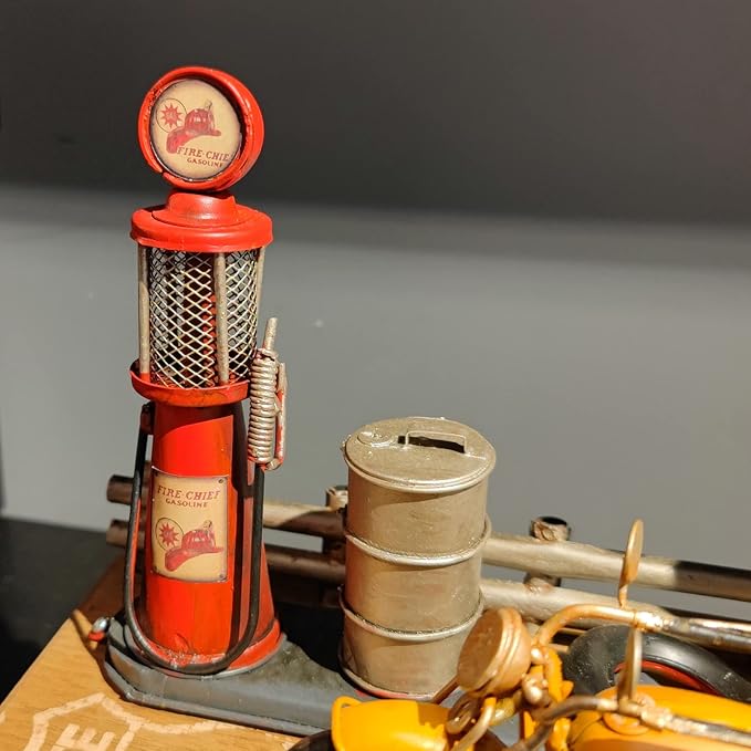 Route 66 Desk Table Decor Gas Station Model Miniature Storage Box Decoration Vintage Gas Pump Motorcycle Model Organizer Drawers Jewelry Box Ring Trinket Case Cabinet Retro Home Decor