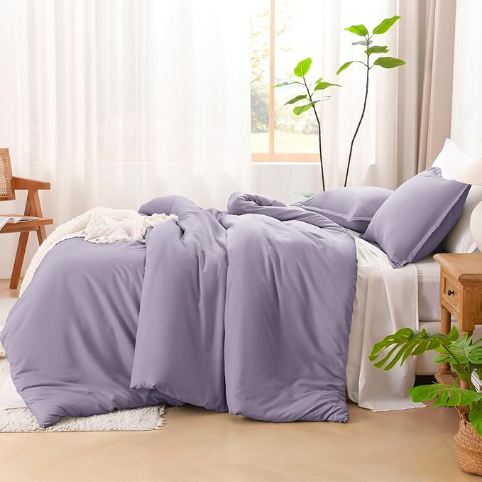 Litanika Grayish Lavender Purple Comforter Set Full Size, 3 Pieces Lightweight Solid Bedding Comforter Set, All Season Fluffy Bed Set (79x90In Comforter & 2 Pillowcases)