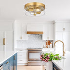 Flush Mount Ceiling Light Fixtures, 2-Light Gold Ceiling Mount for Farmhouse with Seeded Glass Lampshade, Industrial Flush Mount Light Fixture Farmhouse for Hallway, Kitchen, Entryway and Foyer