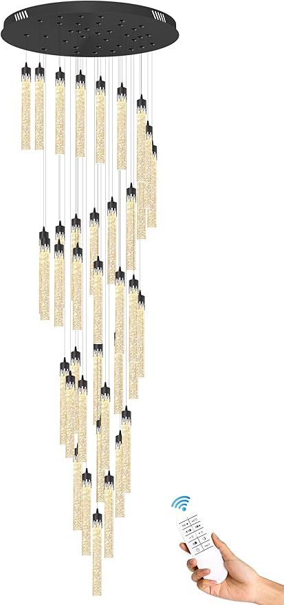 Black Chandeliers for Living Room 38-Lights Modern Crystal Light Extra Large Chandelier Light Fixture Entryway Foyer High Ceiling Chandelier Lighting with Sloping Ceiling