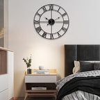 1st owned 16 inch Wall Clock - Metal Retro Roman Numeral Wall Clock, Almost Silent, Easy to Read for Living Room Decor/Home/Kitchen/Bedroom/Office/School(Black)