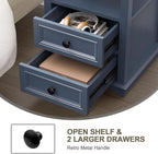 18" Wide End Table with Fast Charging Station Set of 2, 18” Wide Sofa Side Table with Drawers,End Table with Drawers for Living Room,Blue