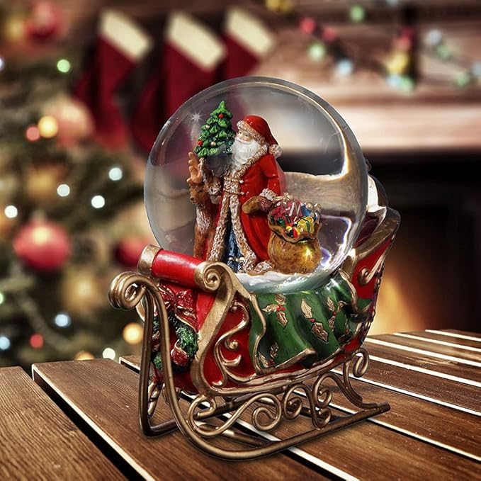 Santa with Reindeer and Sleigh Water Globe San Francisco Music Box Company