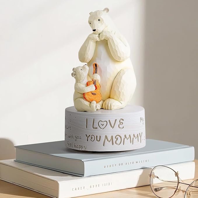 AIDLNS Birthday Gift for Mom from Daughter Son, Polar Bear Music Box for Mother, Mom and Daughter Son Figurine, Christmas Anniversary Presents for Mommy Play You are My Sunshine