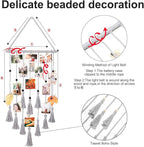 Homecor Hanging Photo Display Wall Decor, Gray Macrame Wall Hanging Boho Room Decor, Picture Frame Collage Board with Remote Light 30 Clips, Bedroom Home Decor, Christmas Mom Grandma Teen Girl Gifts