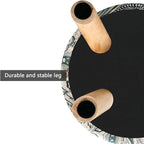 Asense Small Round Ottoman Foot Rest Stool Linen Padded Seat Footstool Ottoman with Anti-Slip Wooden Legs (Blue+Beige,Linen)