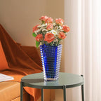 MCMCNCUIU Crystal Vase, Large Crystal Vases for Flowers, Blue Large Flower Vase, Modern Glass Vases for Living Room, Bedroom, Kitchen, Dining Table, Mantle, Wedding, 9 Inches