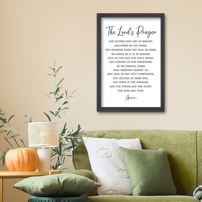 FZMHASLWW The Lords Prayer Wall Decor Art 16"×11" Our Father Prayer Bible Verse Sign Large Wood Framed Wall Hanging (Black)