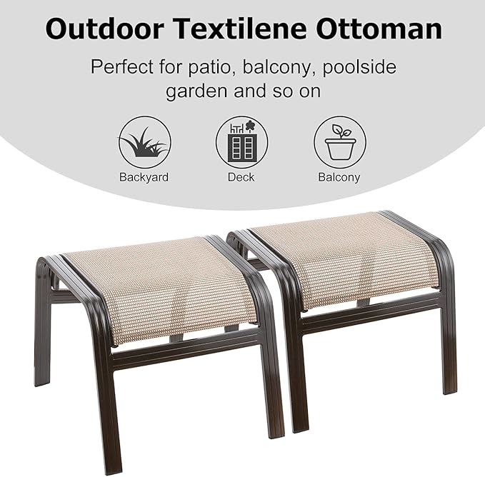 Outdoor Patio Footstools Aluminum Outdoor Ottomans Footrest Small Seating Wicker Furniture Patio Ottoman 2 Pieces Brown