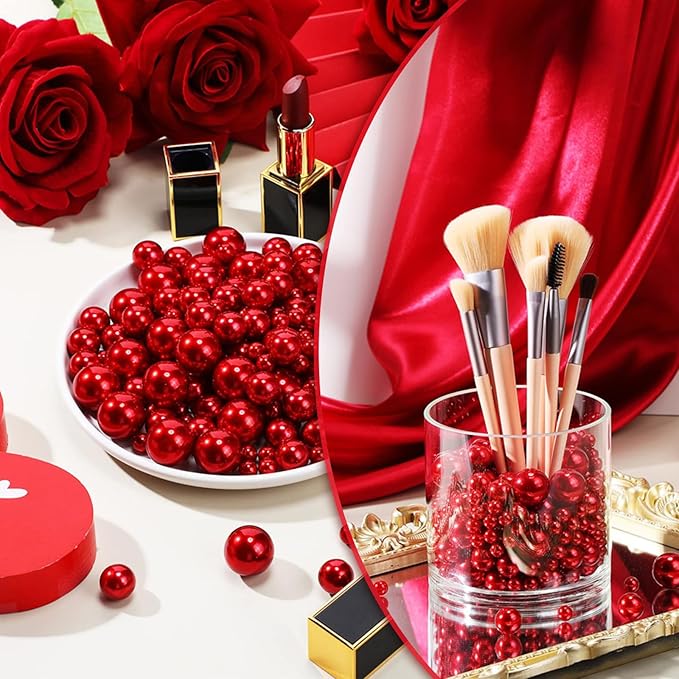 Red Vase Filler | 150PCS Pearls Bead for Centerpieces Vases | 8/14/20 mm No Hole Beads, Fake Pearls for Wedding Birthday Theme Party Table Centerpieces Decor