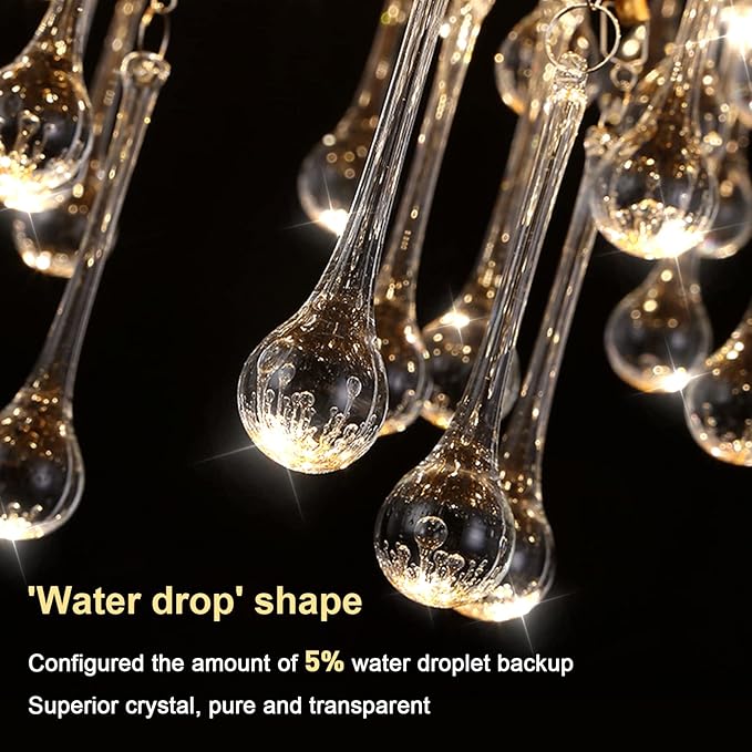 Crystal Branch Chandelier,47.24 Inch Modern Raindrop Chandeliers for Dining Room,Luxury Large Gold Ceiling Chandelier Pendant Hanging Lighting Fixture for Living Room,Entryway