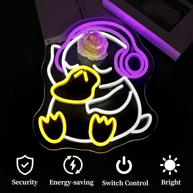 Neon Sign - Duck LED Neon Signs for Wall Decor, Cute Animal Light Up Sign for Bedroom, Party, Bar, Game Room & Kids Room Decor
