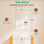 TokeShimi 24x36 Beveled Wall Mirror Decorative, Bathroom Vanity Mirrored with 1" Beveled Edge, Shatterproof Modern Frameless Mirror Bathroom Rectangle for Living Room, Entryway, Restroom