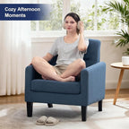 Accent Chair, Mid Century Modern Living Room Chairs Comfy Reading Chair with Upholstered Cushion Relax Armchair for Bedroom Apartment,Office,Blue