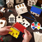 Hiboom 12 Pcs DIY Christmas Village Sets Wood Village Houses Christmas Mini Wooden House Gift for Winter Xmas Party Decorations