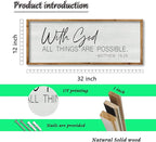 ZZJJHYWGQ Bible Verse Wall Decor With God All Things Are Possible 32"×12" Christian Religious Home Inspirational Print Catholic Sign for Living Room Religious Faith Large Hanging Art (Wood)