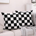 Alysheer Checkered Embroidered Decorative Throw Pillow Covers 18"x 18" Set of 2, Farmhouse Cottage Black White Plaid Tufted Patterned Cotton Canvas Cushion Case for Sofa Couch Bed Living Room