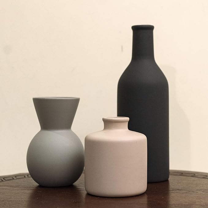 Ceramic Flower Vase, Small Vase for Centerpieces, Modern Vases for Home Decor- 3 Pcs