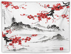 Cherry Blossoms Tapestry, Japanese Fuji Mountain Tapestry, Asian Japanese Wall Tapestry, Nature Landscape Tapestries for Bedroom Living Room Decor 80"x60"