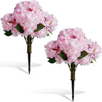 Set of 2 Artificial Hydrangea with Metal Stands, 20 Inch Tall Faux Purple Pink Flower Arrangement, Outdoor Garden Decor for Yard, Patio, Porch - Spring Summer Decoration