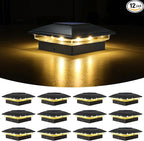 VOLISUN Solar Post Cap Light Outdoor Waterproof 12pack,Solar Fence - Post Lights for 4x4 5x5 6x6 Wooden/Vinyl Post,Black Deck Post Cap Light Solar Powered with Warm White for Garden/Patio/Porch