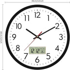 Lumuasky Wall Clock Digital 12" Non-Ticking Silent Battery Operated Analog with LCD Display for Perpetual Calendar and C° Temperature, Ideal Modern Home, Bedroom, Kitchen, Office Decor