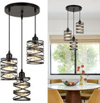 Pendant Lights Kitchen Island Black Pendant Light Fixtures 3-Light Spiral Iron Kitchen Island Lighting Adjustable Hanging Cluster Pendant Lighting for Dining Room with Clear Glass Shade