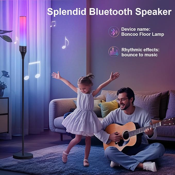 LED Floor Lamp for Living Room, Smart Floor Lamp with Bluetooth Speaker and White Noises, 1600LM Bright Modern Standing Lamp with Music Sync, Remote Control, RGB Corner Lamp for Bedroom, Office